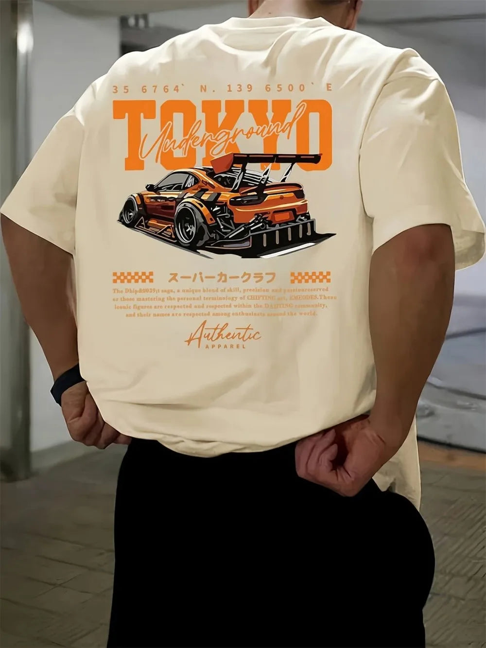 New men's summer fashion casual Japanese Tokyo pattern printed round neck short sleeved polyester fabric breathable T-shirt