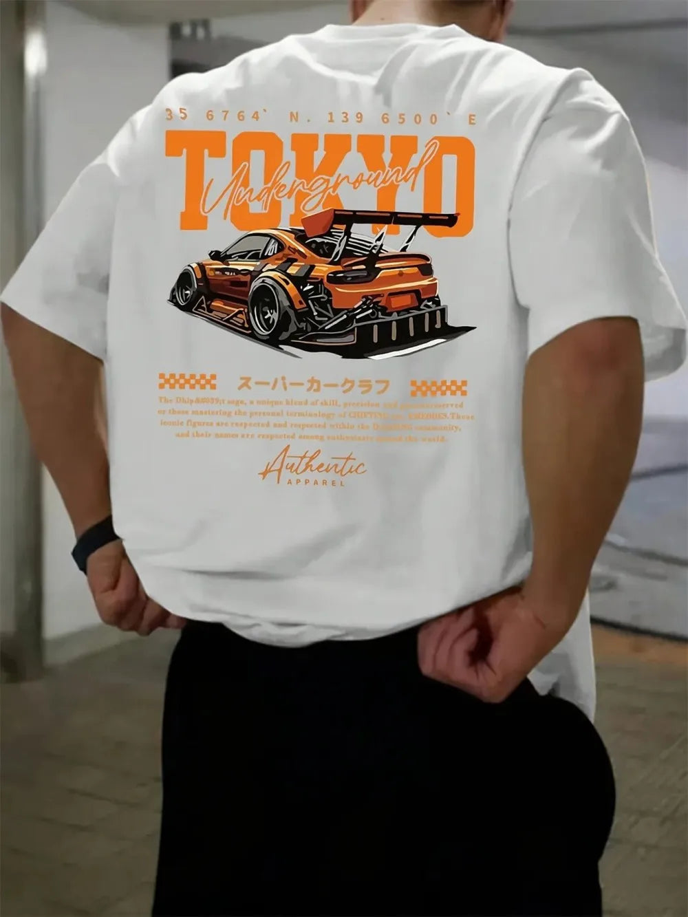 New men's summer fashion casual Japanese Tokyo pattern printed round neck short sleeved polyester fabric breathable T-shirt